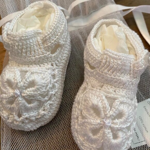 Newborn Baby Hand Crocheted Baptismal Booties - Picture 1 of 6